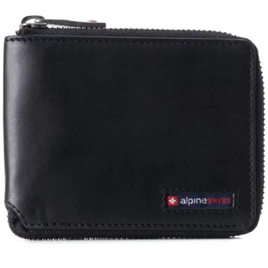 Alpine Swiss Logan Mens RFID Safe Zip Around Wallet Cowhide Leather Zipper Bifold with Gift Box image {9}