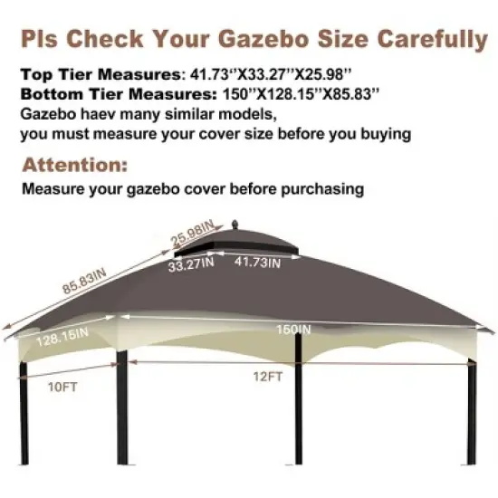 Replacement Canopy Top for Lowe's Allen Roth Heavy Duty Gazebo Roof Gazebo Top with Air Vent 10X12 Gazebo CoverReplacement Top Only (Brown) image {3}