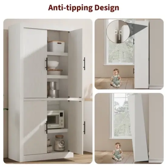 Tall Wooden Kitchen Pantry Cabinet for Dining, Living Room image {7}