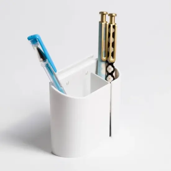 U Brands Utility Cup Magnetic Storage GRUV White: Magnetic Pen Holder for Whiteboard & Locker, Plastic Presentation Board Accessory image {2}