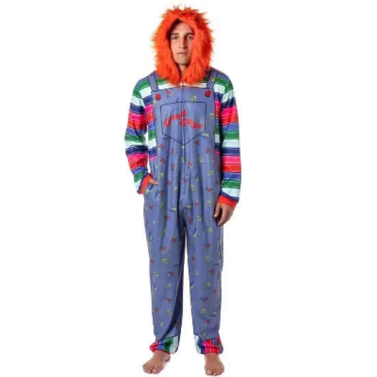 Child's Play Mens' Chucky Good Guys Hooded Union Suit Costume Sleep Pajama Blue image {7}