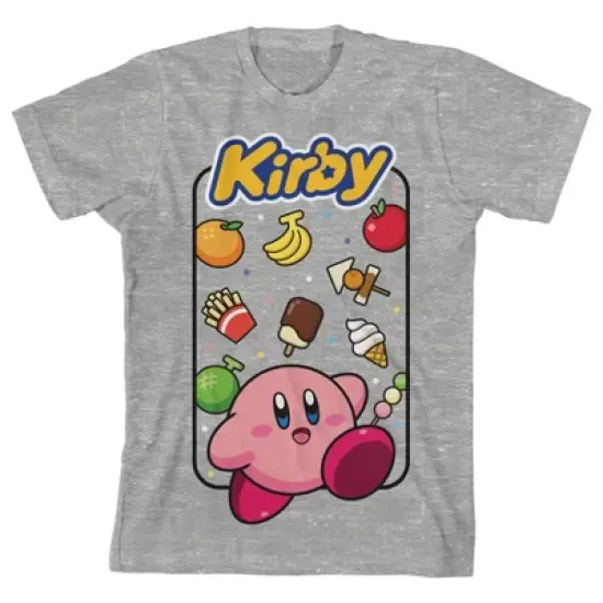 Kirby With Food Background and Logo Youth Heather Gray Graphic Tee image {7}