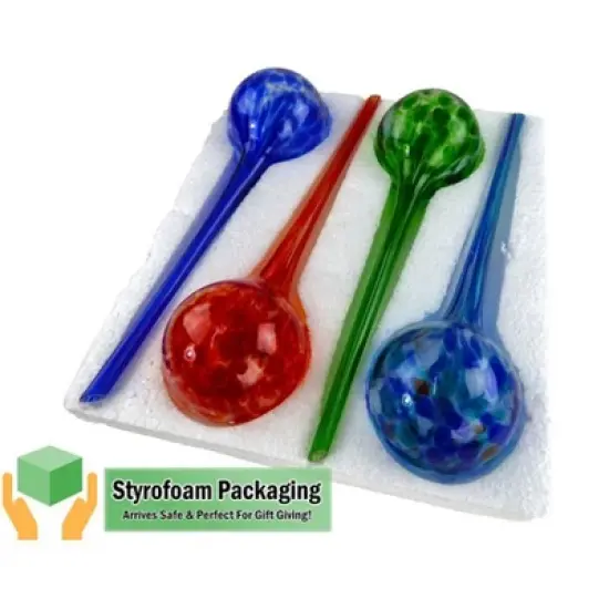 5 Star Super Deals Large Aqua Glass Plant Watering Globes - Automatic Self Watering System Insert Spikes Indoor/Outdoor Plant Drip Irrigation 4pc Set image {4}