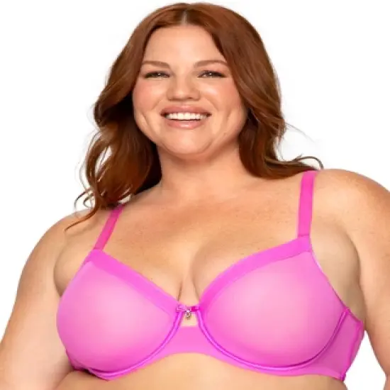 Curvy Couture Womens Sheer Mesh Full Coverage Unlined Underwire Bra image {21}