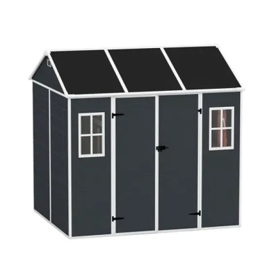 8*7ft Outdoor Storage Shed, Outdoor Resin Shed with Two-Window and Double-Door, Plastic Shed with Floor for Garden, Patio, Yard, Lawn (Dark Gray) image {10}