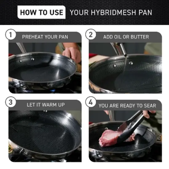 T-fal 12" Stainless Steel Fry Pan, HybridMesh, Silver image {2}