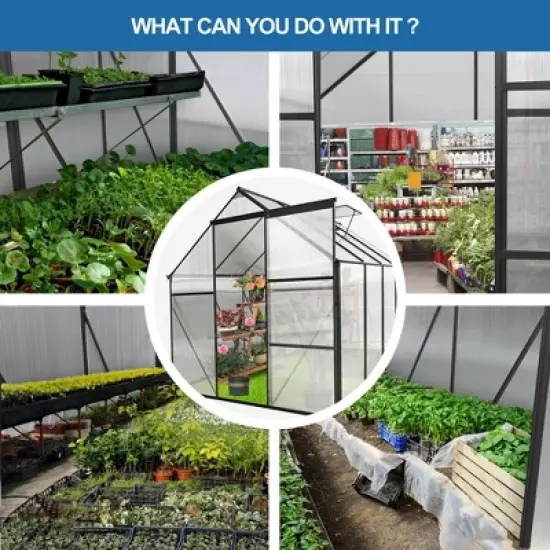 6x8 FT Polycarbonate Greenhouse Raised Base and Anchor Aluminum Heavy Duty Walk image {6}