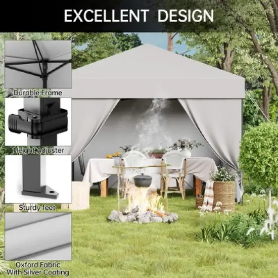 CuisinSmart  10x10 Pop Up Canopy Tent with 4 Removable Sidewalls, Outdoor Portable Canopy for Parties, Backyard, Beach, Gray image {4}