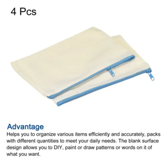Unique Bargains Canvas Zipper Blank DIY Office Travel Storage File Bags 4 Pcs image {2}