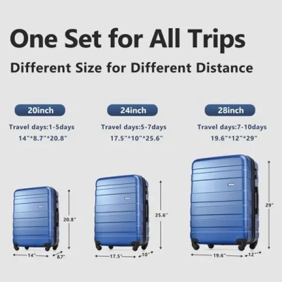 3 PCS Expandable ABS Hard Shell Luggage Set with Spinner Wheels and TSA Lock - ModernLuxe image {2}