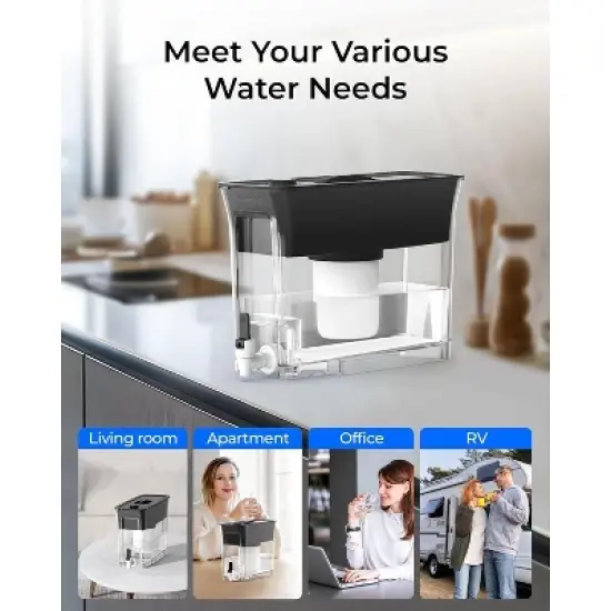 Waterdrop 35-Cup 0 TDS Slim Water Filter Dispenser, Large Capacity, Reduces TDS, Chlorine, PFOA/PFOS and More, BPA Free, Black (with 1 Filter) image {8}