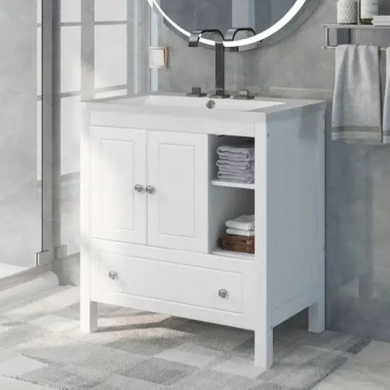 30" Bathroom Vanity with Ceramic Sink, Doors and Drawers - ModernLuxe image {13}