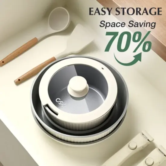 KOCH SYSTEME CS 17pcs Pots and Pans Set Non Stick, Nonstick Ceramic Cookware Set with Detachable Handle, Cream White image {5}