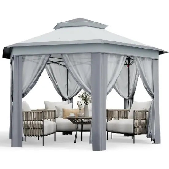 Outdoor Patio Gazebo 13'x13' with Expansion Bolts, Heavy Duty Party Tent & Shelter with 6 Zippered Mesh Netting  for Backyard image {6}