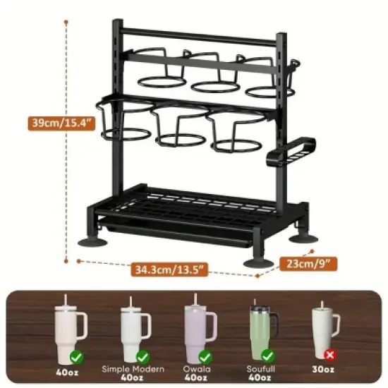SEVOBAL Stanley 40 oz Water Bottle Organizer with Handle Kitchen Storage for Stanley Cup Accessories Mug Organizer, Black, 16.19"*10.34"*2.93" image {2}