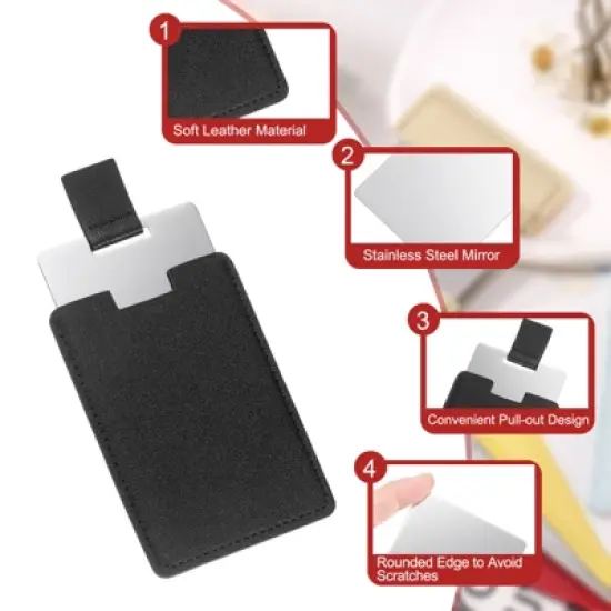 Unique Bargains PU Leather Stainless Steel Travel Compact Mini Makeup Mirror image {2}