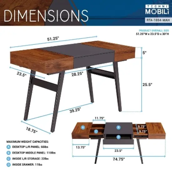 Expandable Modern Desk with Storage Mahogany - Techni Mobili image {4}