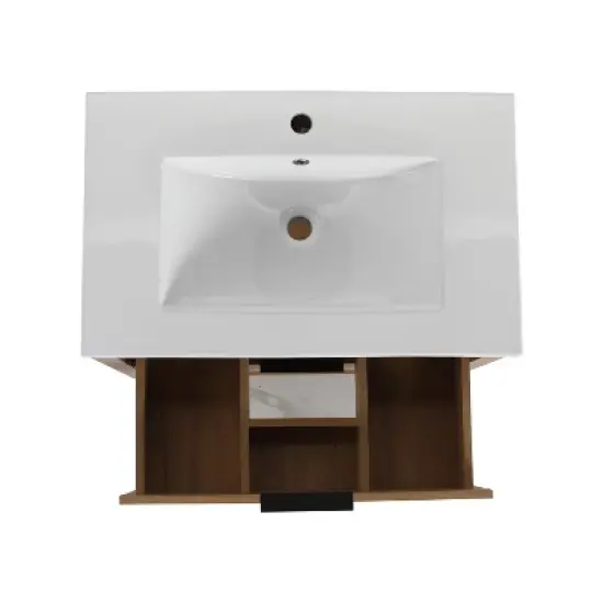 30" Bathroom Vanity with 2 Drawers and 1 Ceramic Sink, Oak - ModernLuxe image {9}