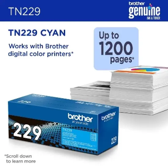 Brother TN229 Cyan Standard Yield Toner Cartridge (TN229C) print up to 1200 pages image {3}