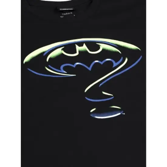 Batman Forever Movie Bat Logo with Striped Sleeves Men's Black Long Sleeve Crew Neck Tee image {1}