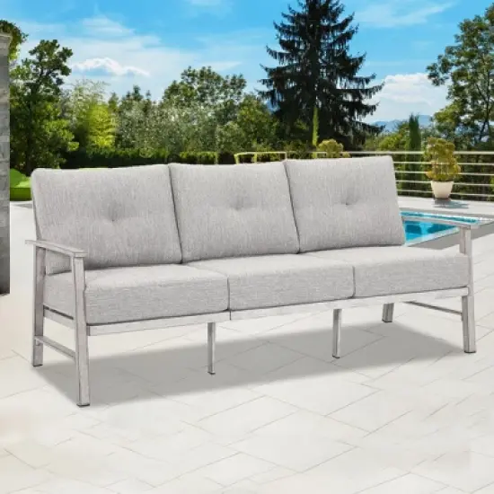 COWLOWN 3-Seater Outdoor Patio Sofa, Aluminum Frame Couch with Soft Cushions, All-Weather Furniture for Balcony, Poolside, Lawn image {2}