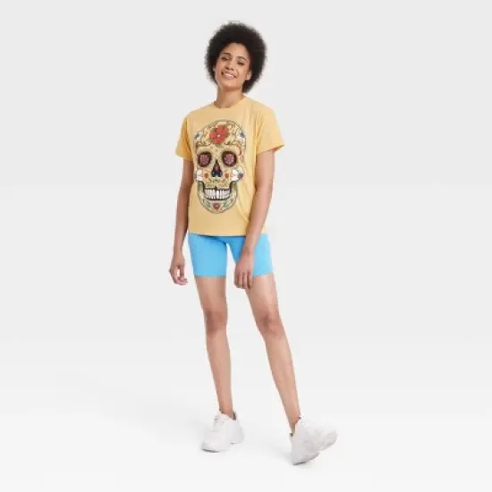 Women's D&iacute;a de Muertos Sugar Skull Short Sleeve Graphic T-Shirt - Yellow image {2}