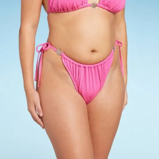 Women's Side-Tie Adjustable Extra High Leg Lurex Plisse Textured Bikini Bottom - Wild Fable&trade; image {6}