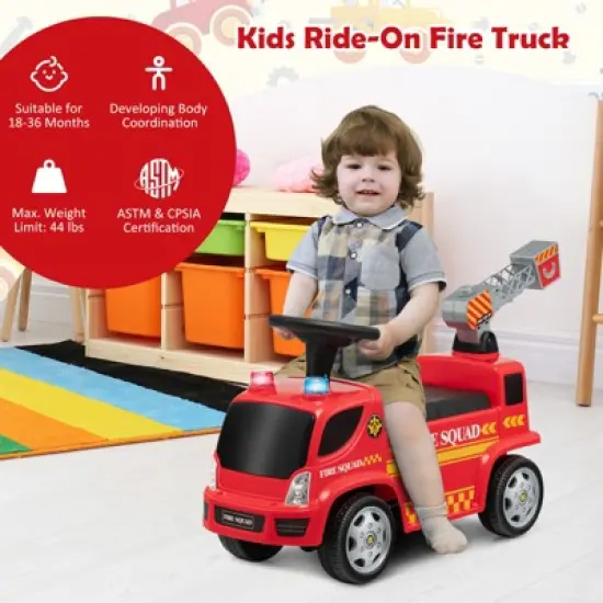 Costway Kids Ride On Fire Truck Foot-to-Floor Sliding Push Car w/ Music & Bubble Maker image {4}