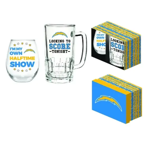 Evergreen Los Angeles Chargers, Stemless 17OZ Wine & Beer 16 OZ Gift Set image {1}