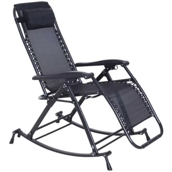 Outsunny Zero Gravity Reclining Rocking Chair, Lounge Rocker, Folding, Pillow, Side Tray, Cup and Phone Holder image {3}