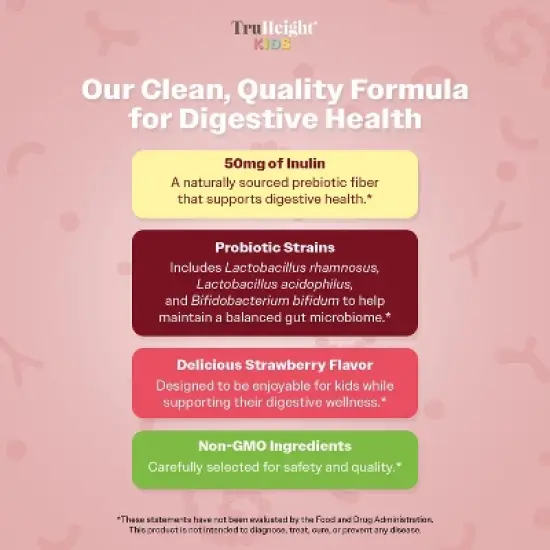 TruHeight Kids Prebiotic & Probiotic Gummies Ages 2+ (Strawberry Flavor) Toddler & Kids Natural Supplement for Digestive, Gut & Constipation Relief image {2}