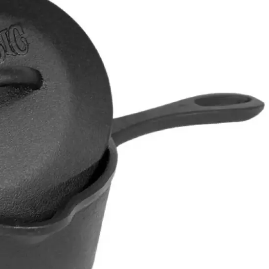 Bayou Classic 1 Quart Cast Iron Covered Sauce Pot Cookware with Self-Basting Domed Lid and Pour Spouts for Home Kitchens, Black image {2}