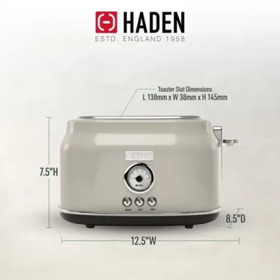 Haden 75003 Dorset Wide Slot Stainless Steel Body Countertop Retro 2 Slice Toaster with Adjustable Browning Control image {3}