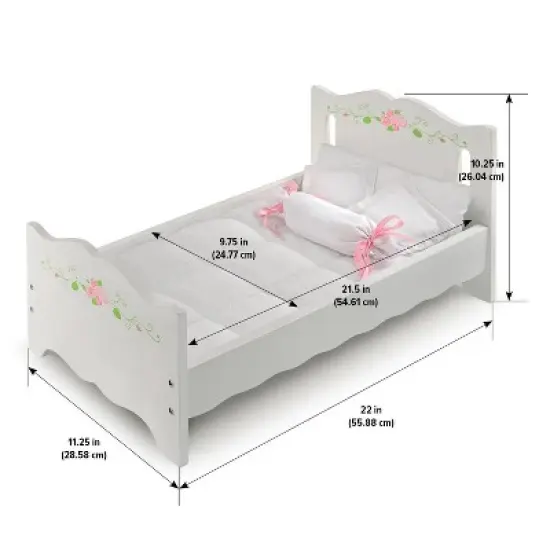 Badger Basket Doll Bed with Bedding and Free Personalization Kit - White Rose image {6}