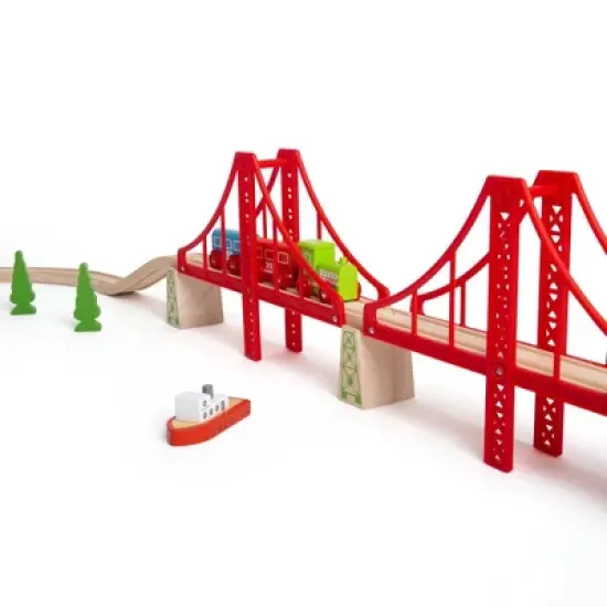 Bigjigs Rail Double Suspension Bridge Wooden Railway Train Set Accessory image {3}