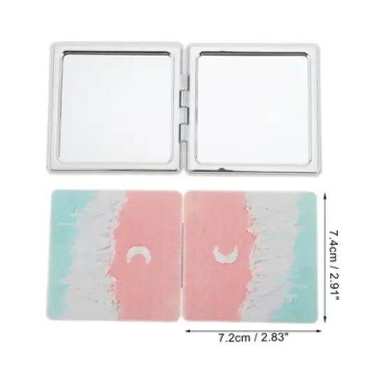 Unique Bargains Square Hand-drawn Makeup Mirror Lake Blue White 1 Pc image {1}
