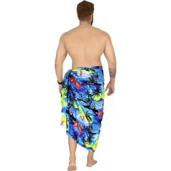 LA LEELA Men's Sarong Swim Bath Pareo Aloha Wraps One Size Blue Beach image {2}