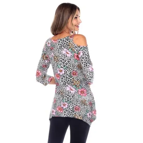 Maternity Plus Size Printed Cold Shoulder Tunic - White Mark image {2}