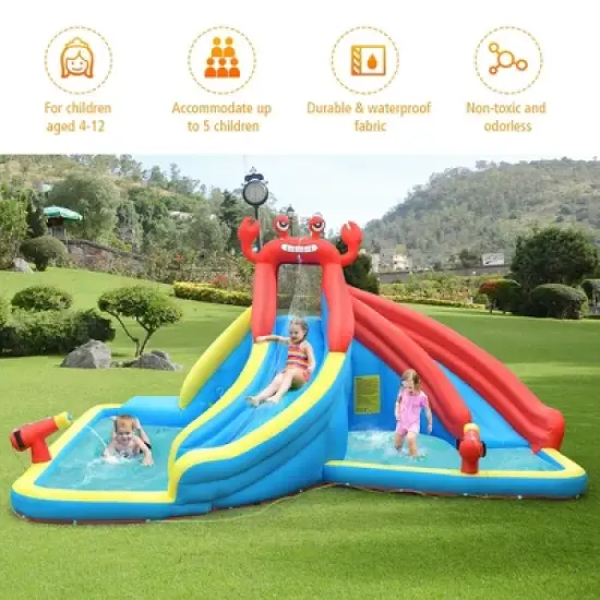 Costway Inflatable Water Slide Crab Dual Slide Bounce House Splash Pool W/ 950W Blower image {4}