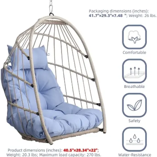 Outdoor garden rattan egg swing chair hanging chair for Patio, Porch, Bedroom, Garden, Courtyard, Balcony image {2}