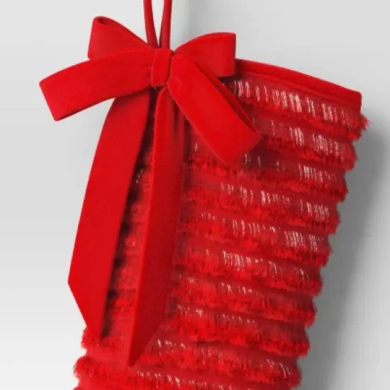 21" Christmas Fringe Fabric Stocking with Bow Red - Wondershop&trade; image {2}