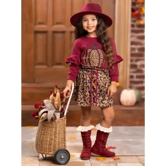 Girls Fierce Pumpkin Vibes Leopard Skirt Set - Mia Belle Girls image {4}