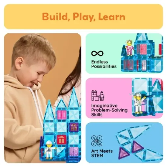 PICASSO-TILES Magnetic Tiles For Kids, 71PCS Construction STEM Building Blocks Educational Toy, Travel Size image {6}