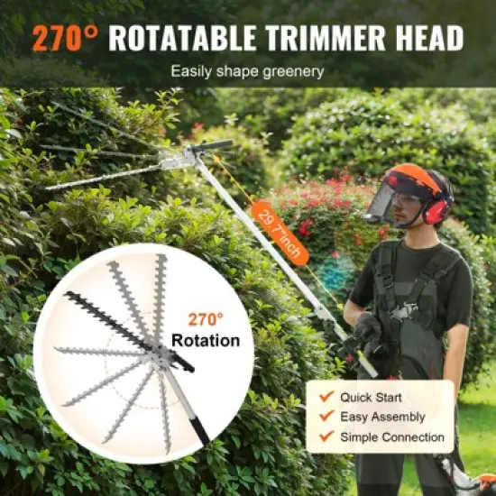 VEVOR 26CC 5-in-1 Multi-Functional Trimming Tools, Gas Hedge Trimmer, Weed Eater, String Trimmer, Edger, Pole Saw Chainsaw Pruner, Orange image {3}