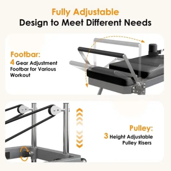 SEVOBAL Pilates Reformer Foldable Pilates Machine Equipment Home Use Gym Workout Advanced Beginners Users Up to 330lbs Capacity, Silver, image {5}