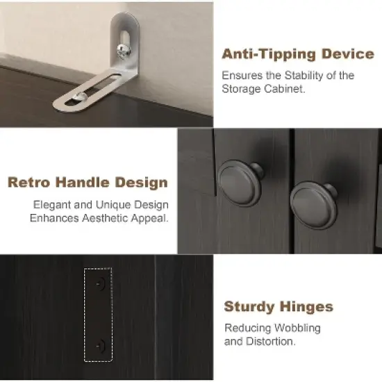 Coucheta Tall Kitchen Pantry Cabinet, 5 Tier Freestanding Cabinet with 2 Doors and Adjustable Shelves for Kitchen, Dining Room, Bathroom，black image {5}