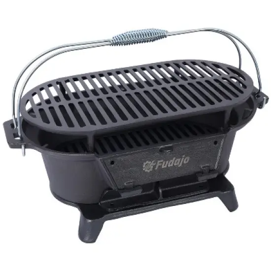 Oval Cast Iron Grill Outdoor, Portable Charcoal Grill and Tabletop Cast Iron Skillet image {5}
