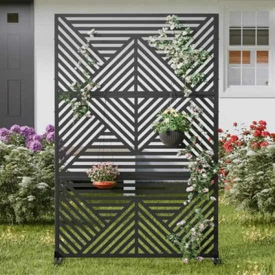 PexFix 72 in. x 47 in. Outdoor Metal Privacy Screen Garden Fence in Geometry Pattern in Black image {3}