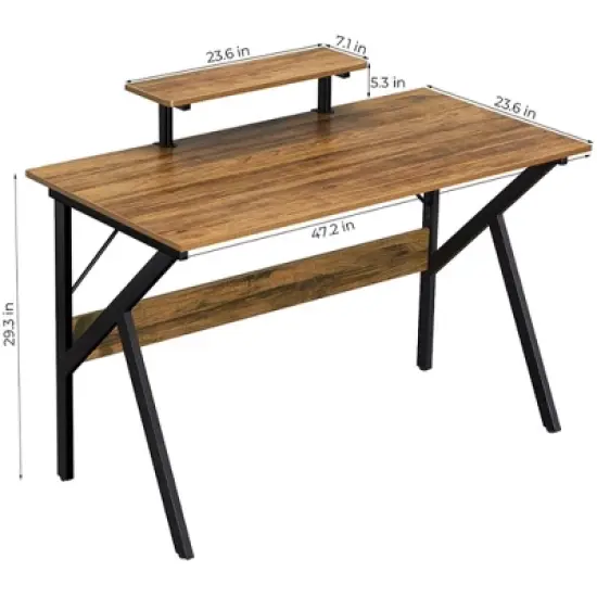 Greenforest Home Office Desk with Monitor Shelf, Computer/Gaming Desk, Walnut, 47in image {4}