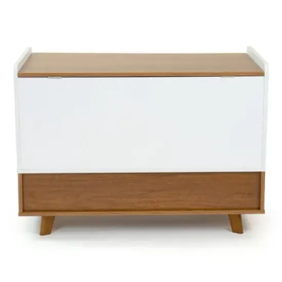 Morgan Mid-Century Toy Chest with Soft Close Lid and Storage Shelf Wood/White - Humble Crew image {3}